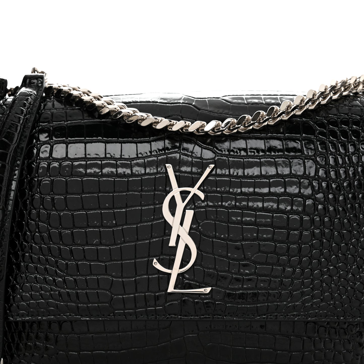 Calfskin Crocodile Embossed Large Monogram Sunset Black