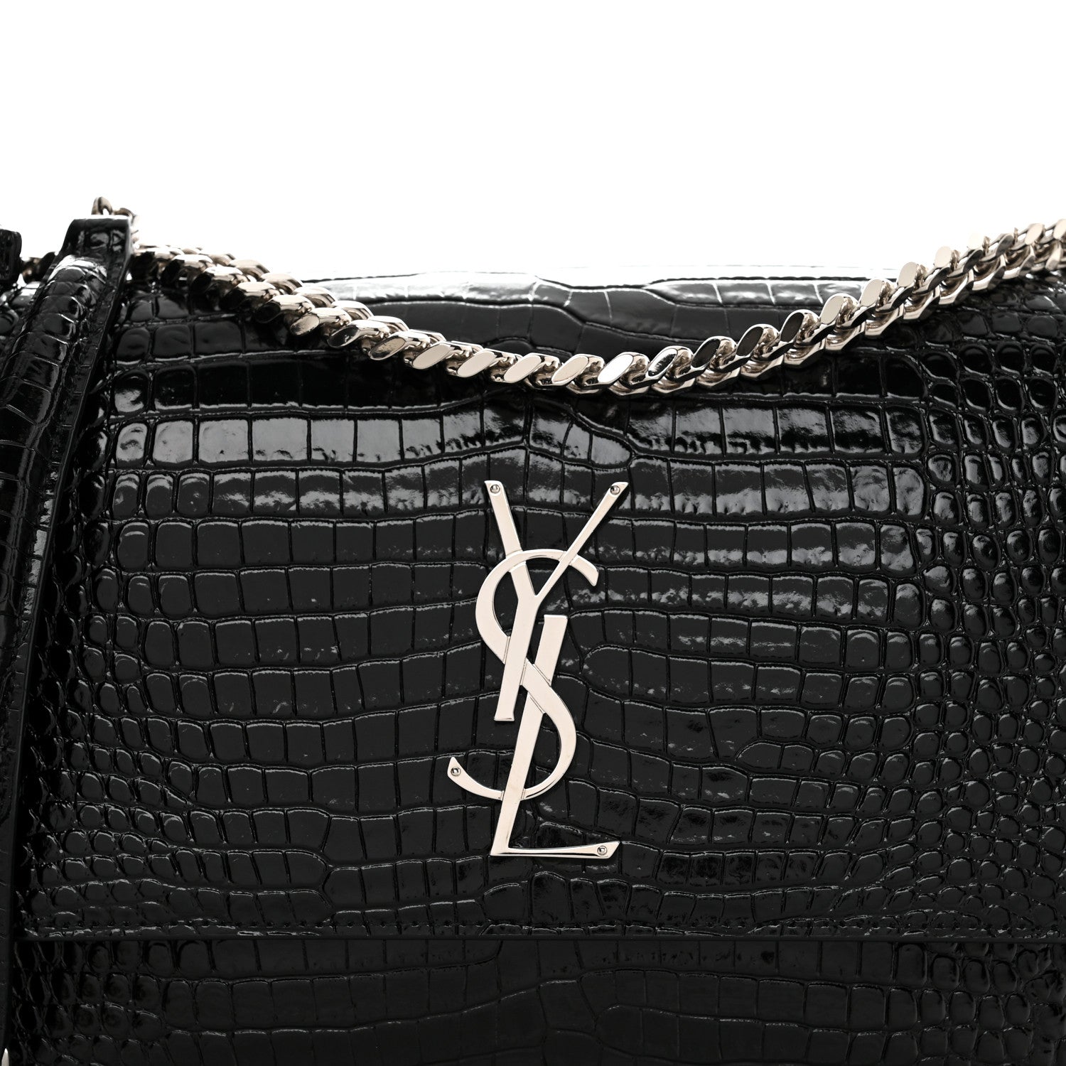 Saint Laurent Calfskin Crocodile Embossed Large Monogram Sunset Black 8 of 11