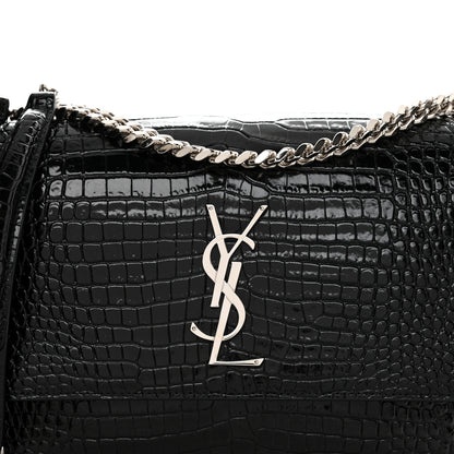 Saint Laurent Calfskin Crocodile Embossed Large Monogram Sunset Black 8 of 11