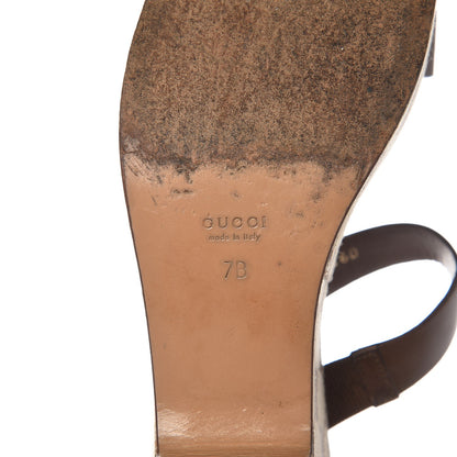 Gucci Monogram Calfskin Wedge Sandals 7 Brown 8 of 9