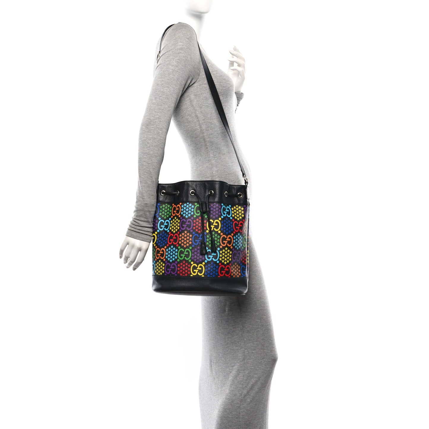 GG Supreme Monogram Psychedelic Bucket Bag Black