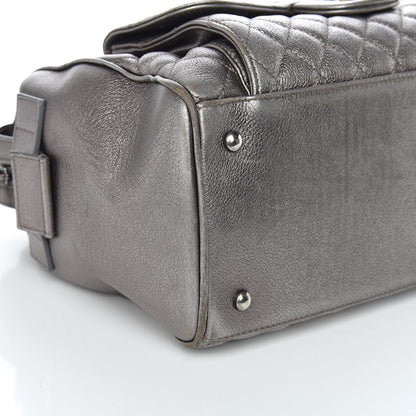 Chanel Metallic Grained Calfskin Quilted Large Casual Pocket Bowling Bag Silver 5 of 16