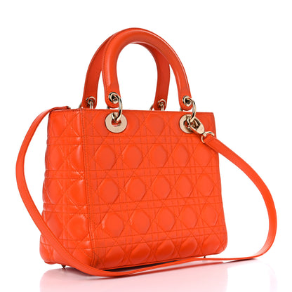 Christian Dior Lambskin Cannage Medium Lady Dior Orange 2 of 25