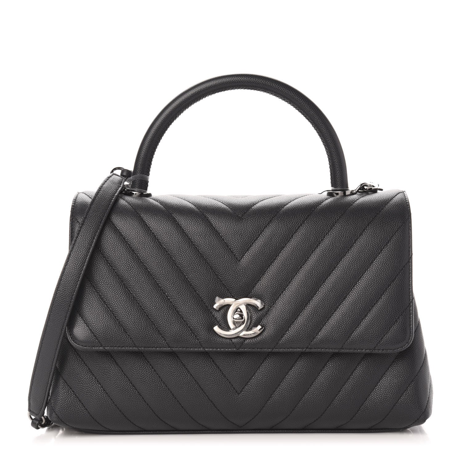 Chanel Caviar Chevron Quilted Small Coco Handle Flap Black 1 of 10