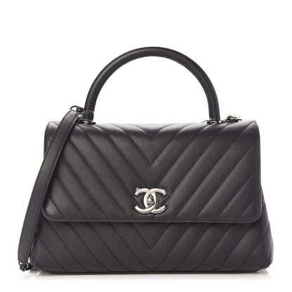 Chanel Caviar Chevron Quilted Small Coco Handle Flap Black 1 of 10