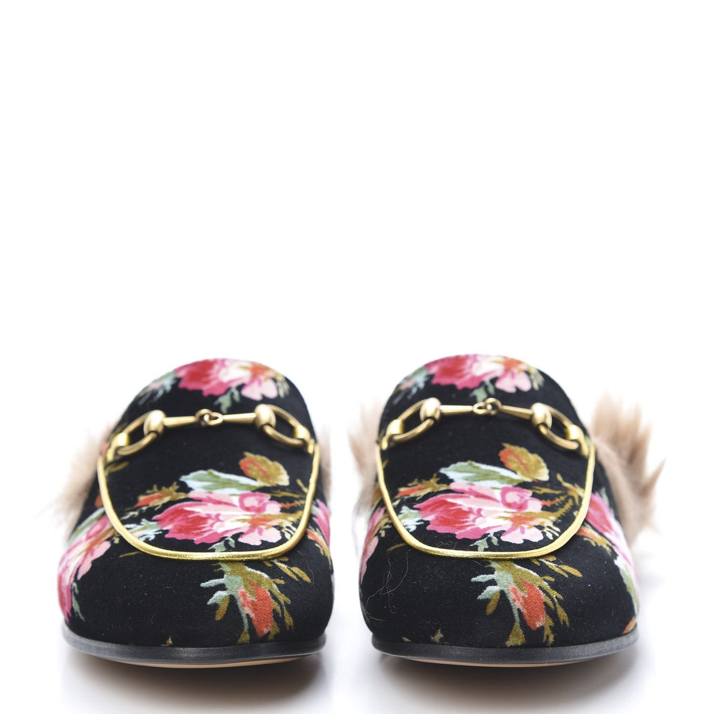 Velvet Fur Floral Womens Princetown Slippers 35.5 Black