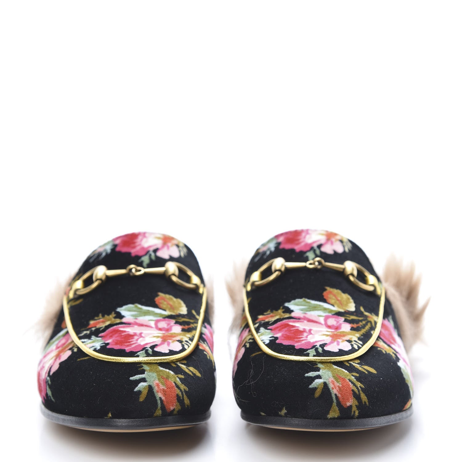 Gucci Velvet Fur Floral Womens Princetown Slippers 35.5 Black 2 of 8