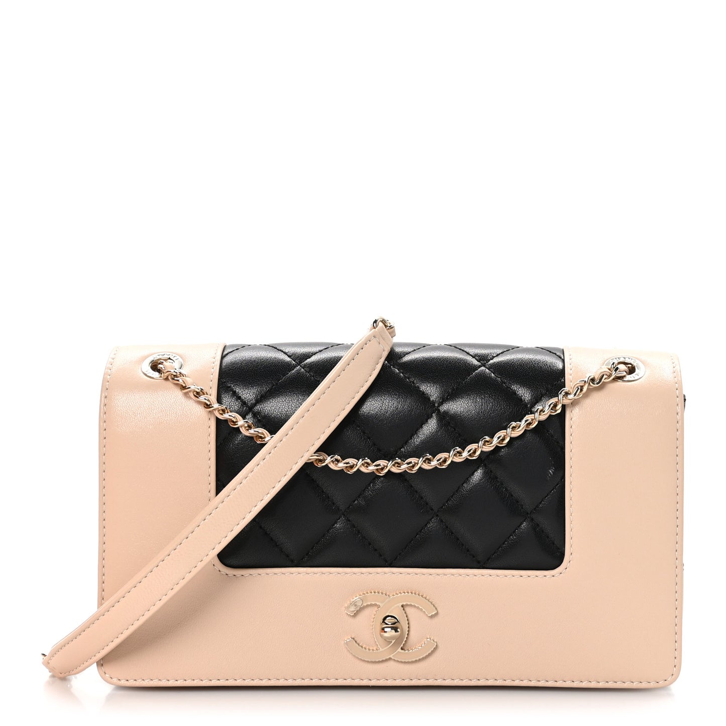 Sheepskin Quilted Medium Vintage Mademoiselle Flap Beige Black