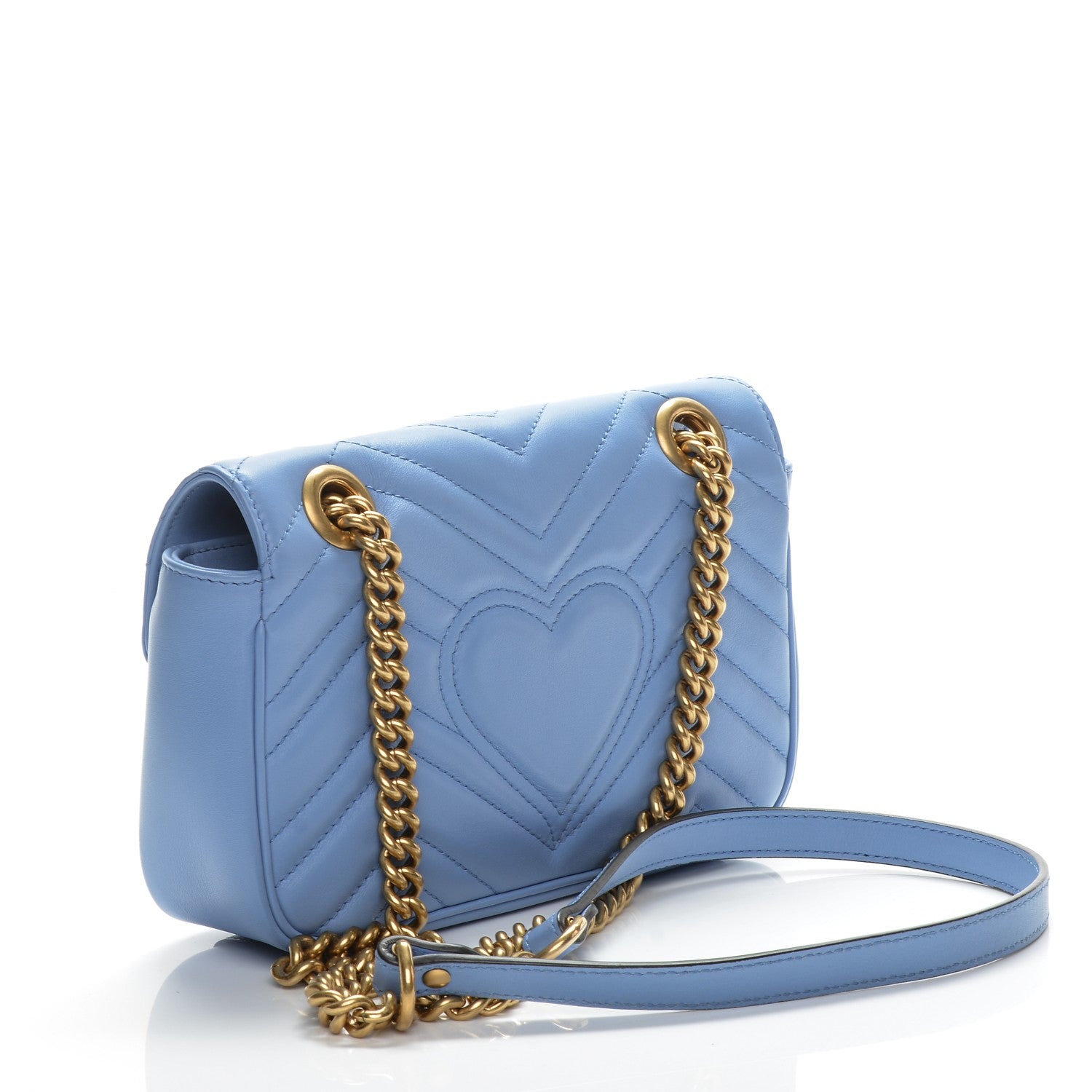 Gucci Calfskin Matelasse Mini GG Marmont Shoulder Bag Clear Sky Blue 3 of 9