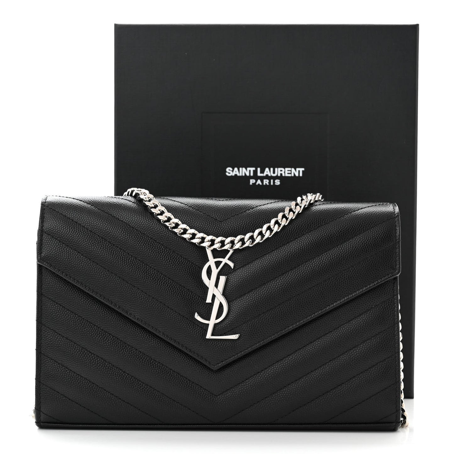 Grain De Poudre Matelasse Chevron Monogram Chain Wallet Black