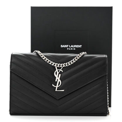 Saint Laurent Grain De Poudre Matelasse Chevron Monogram Chain Wallet Black 12 of 12