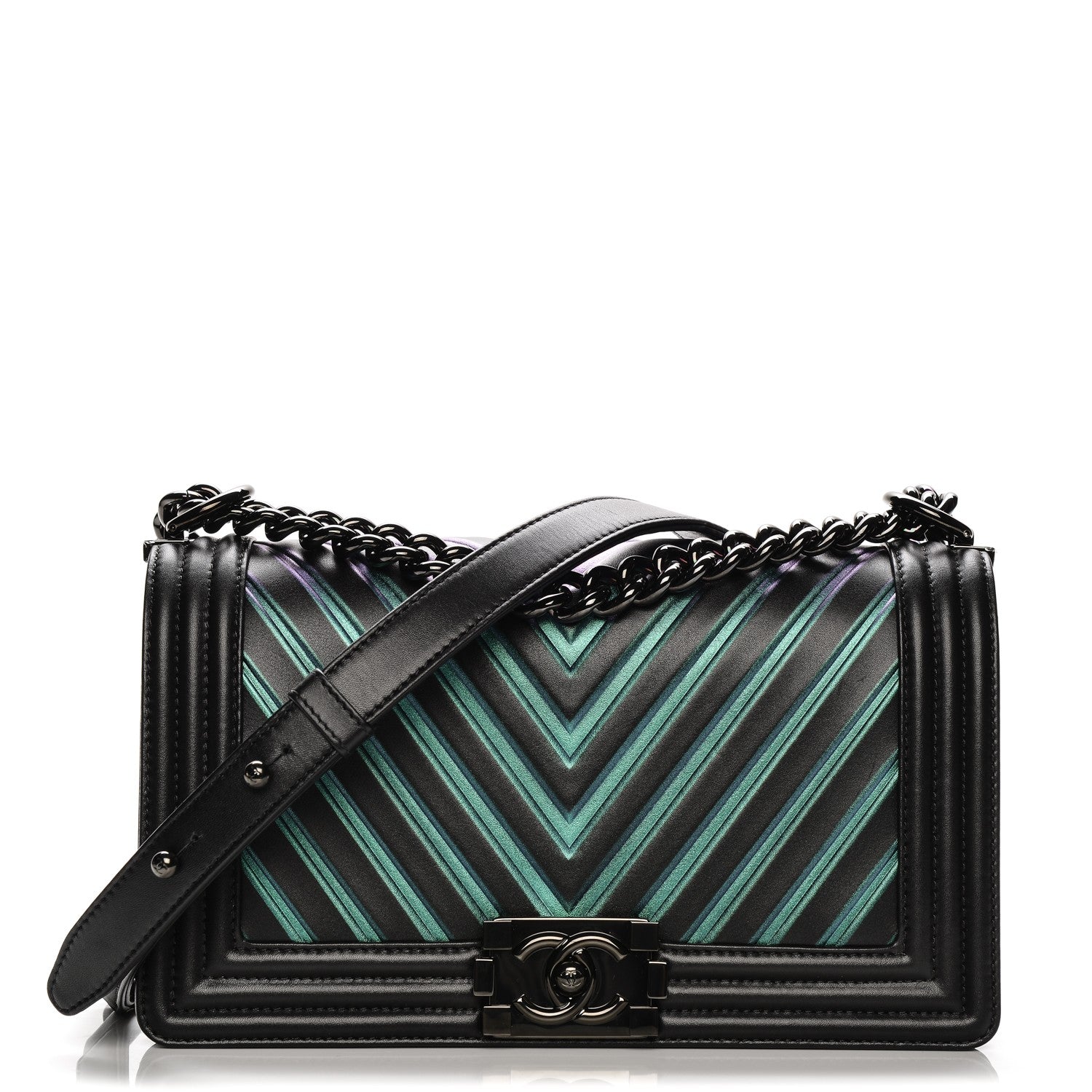 Chanel Calfskin Painted Chevron Embossed Medium Boy Flap Black 1 of 9