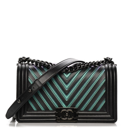 Chanel Calfskin Painted Chevron Embossed Medium Boy Flap Black 1 of 9