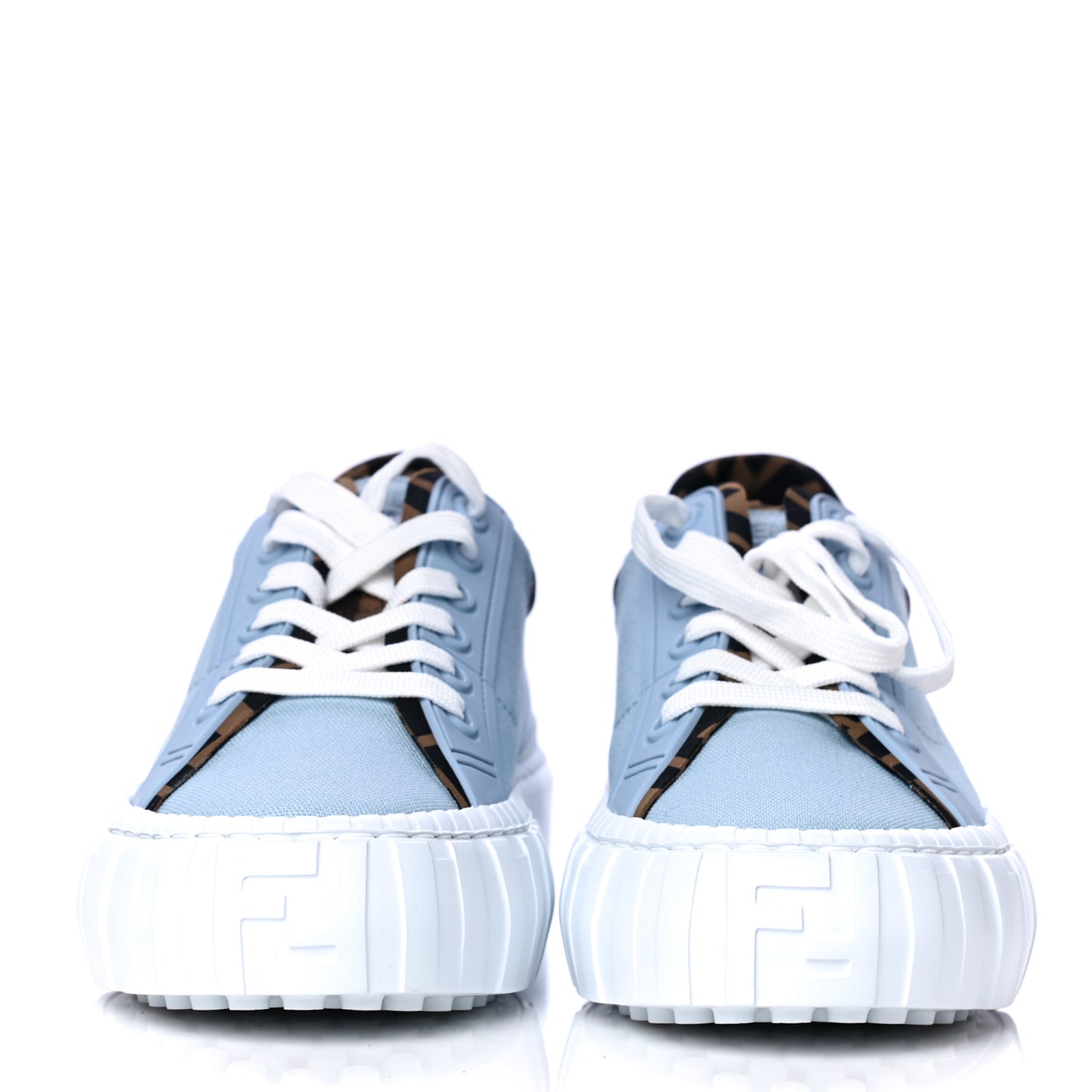 Canvas Lycra TPU FF Womens Fendi Force Low Top Sneakers 39 Sky Tobacco Black