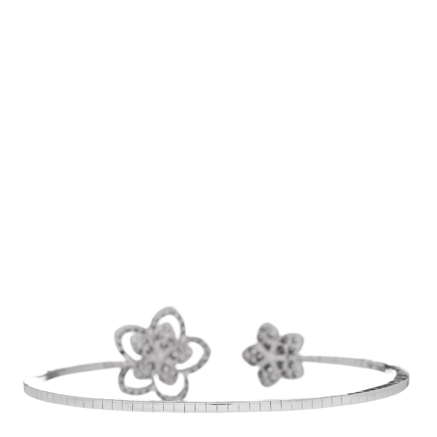 18K White Gold Diamond Wild Flower Open Bangle Bracelet