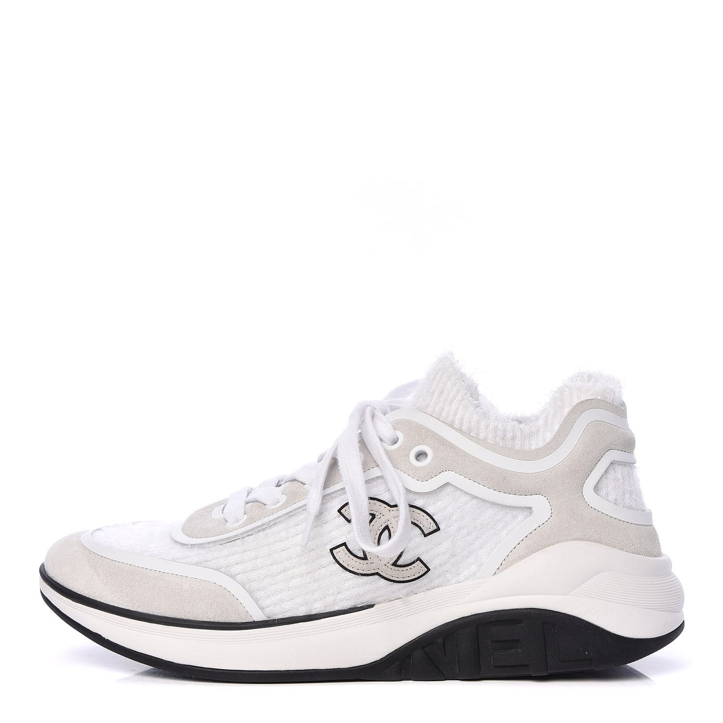 Suede Calfskin Stretch Fabric CC Sneakers 37 White