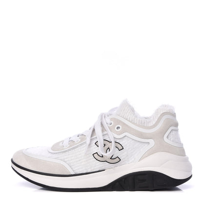 Chanel Suede Calfskin Stretch Fabric CC Sneakers 37 White 1 of 8