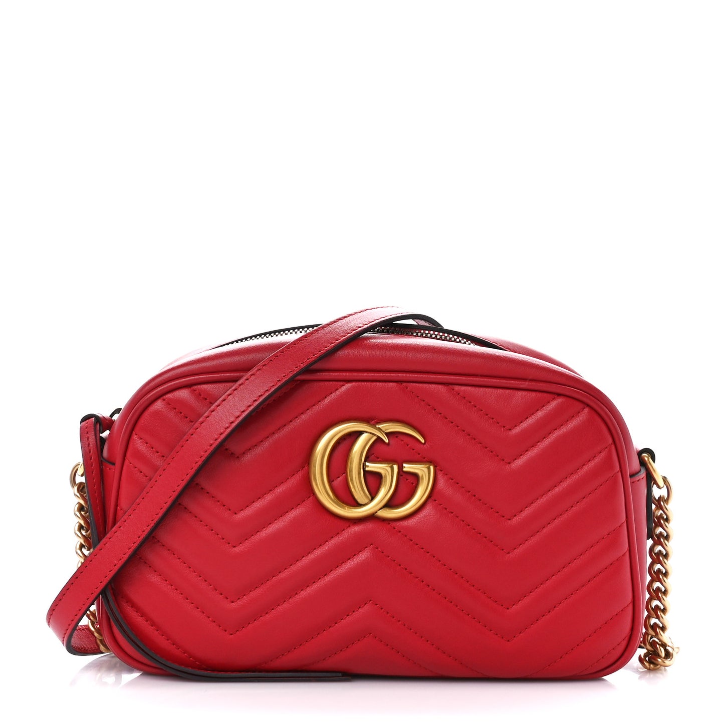 Calfskin Matelasse Small GG Marmont Chain Shoulder Bag Hibiscus Red