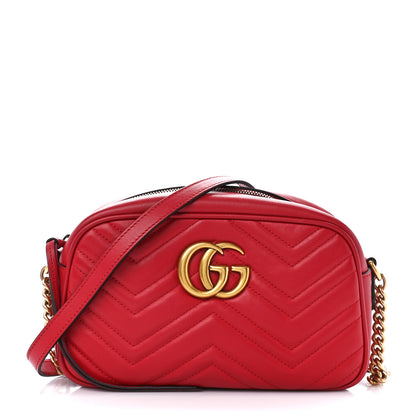 Gucci Calfskin Matelasse Small GG Marmont Chain Shoulder Bag Hibiscus Red 1 of 12