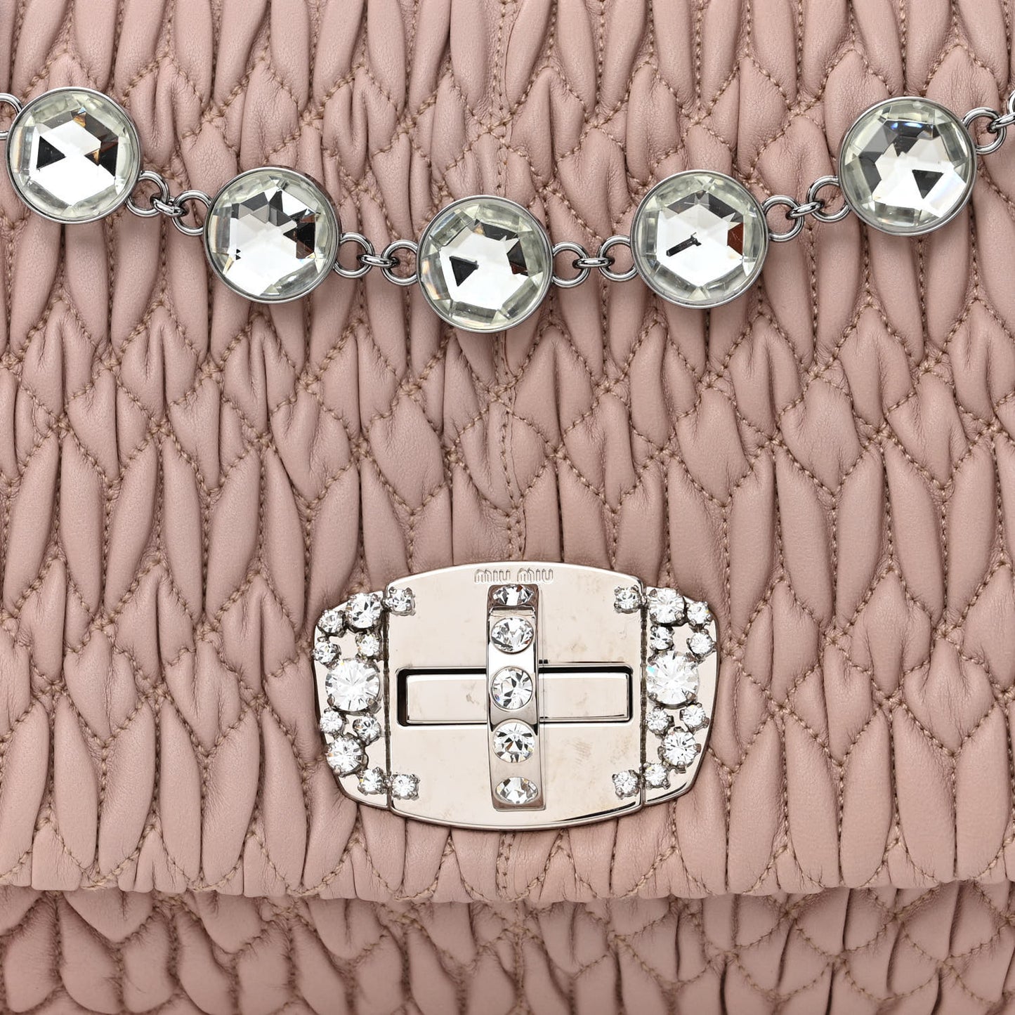 Nappa Matelasse Crystal Flap Clutch Cammeo