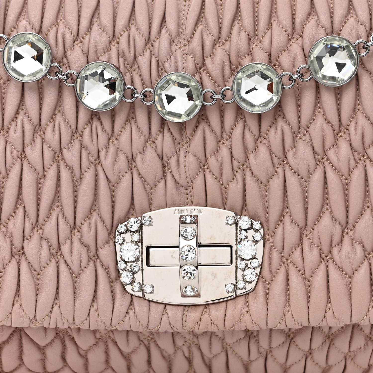 Miu Miu Nappa Matelasse Crystal Flap Clutch Cammeo 9 of 11