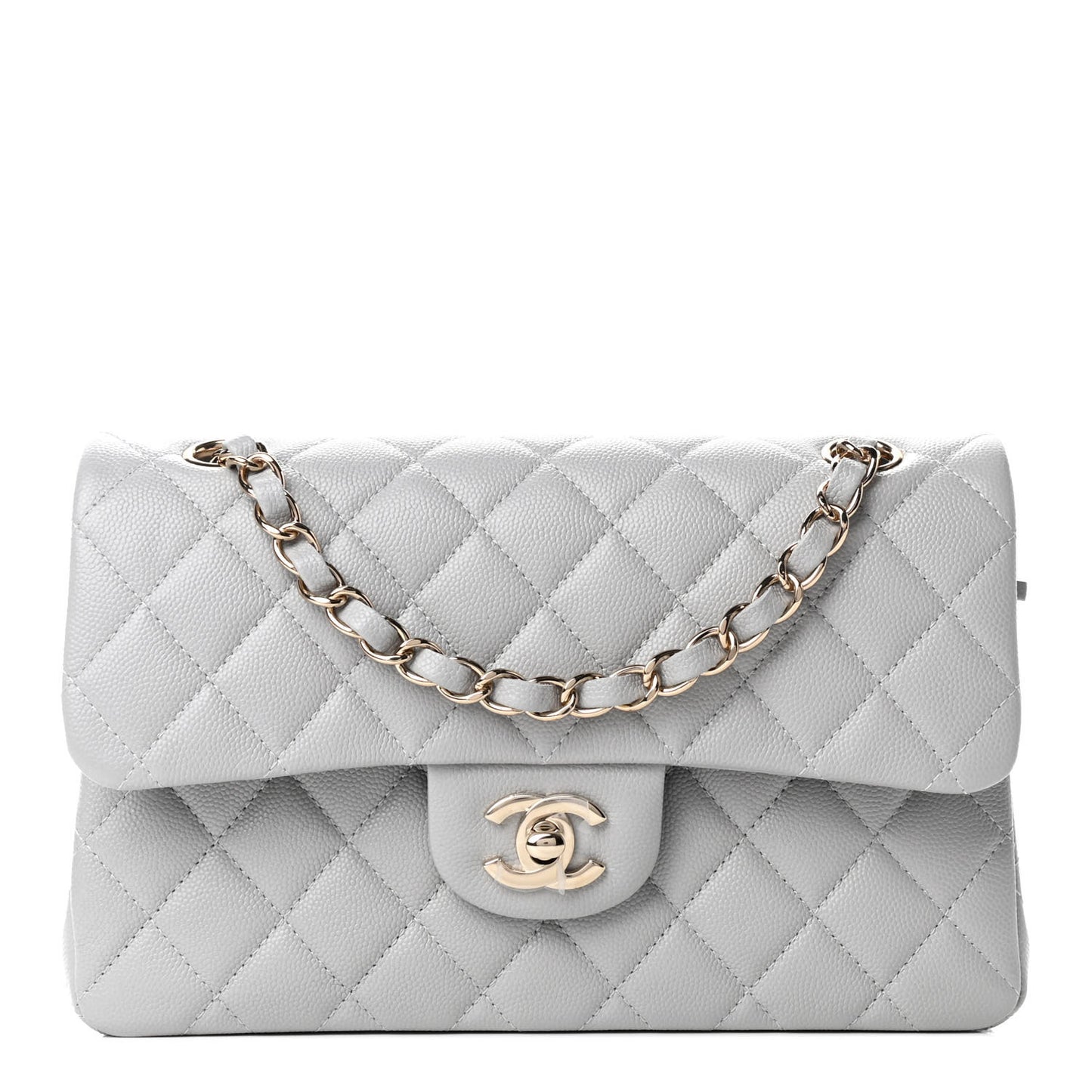 Caviar Quilted Small Double Flap Grey
