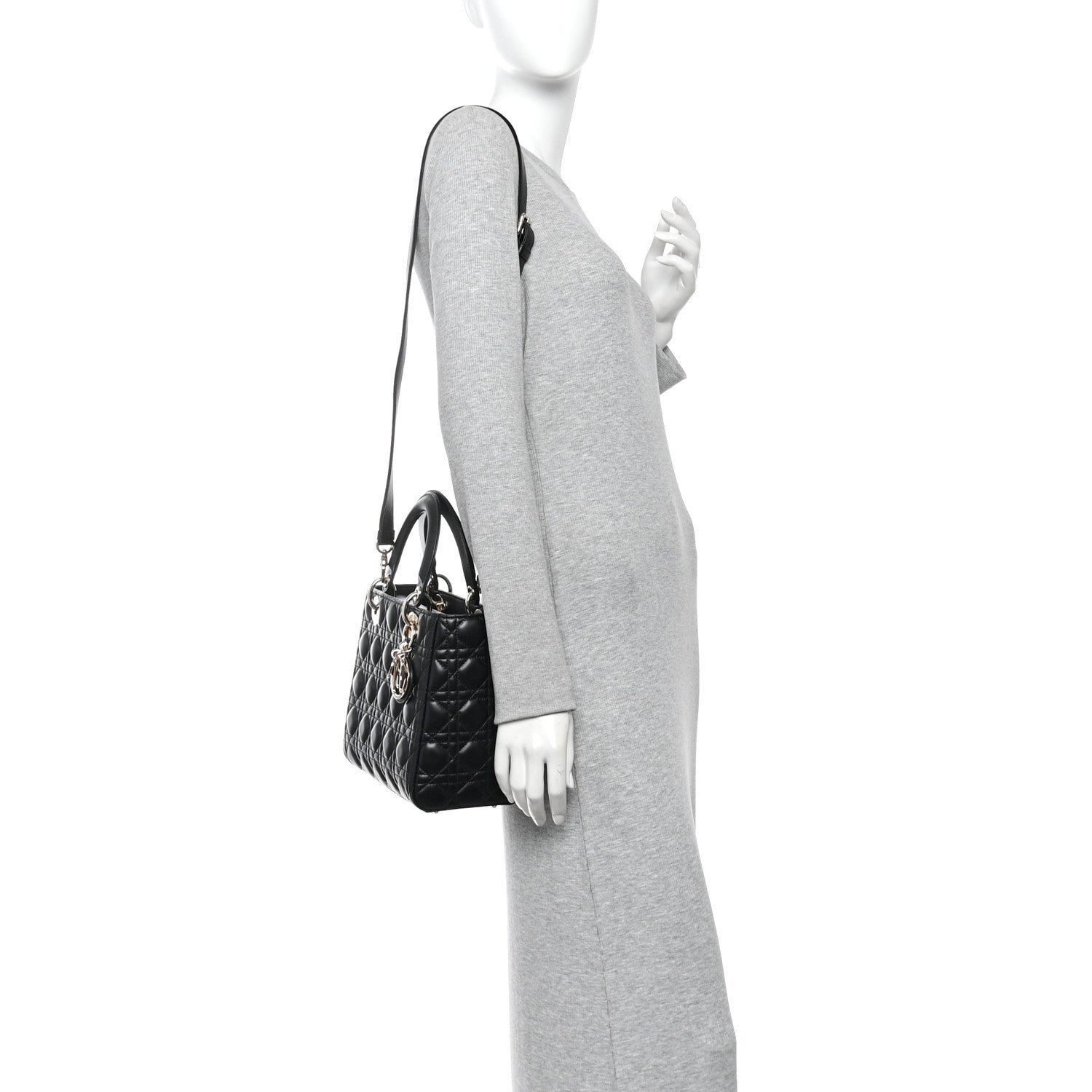 Christian Dior Lambskin Cannage Medium Lady Dior Black 2 of 11