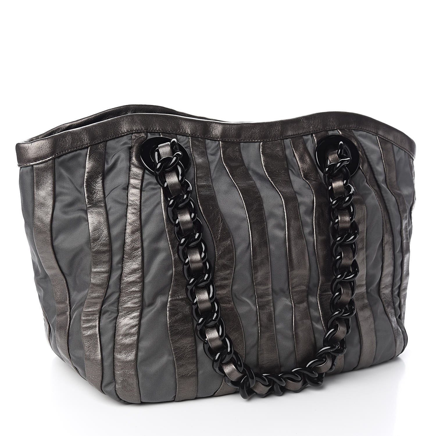 Prada Metallic Nappa Tessuto Nylon Mordore Stripes Tote Grey 3 of 10
