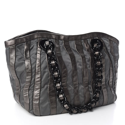 Prada Metallic Nappa Tessuto Nylon Mordore Stripes Tote Grey 3 of 10