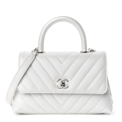 Chanel Iridescent Caviar Chevron Quilted Mini Coco Handle Flap White 1 of 12