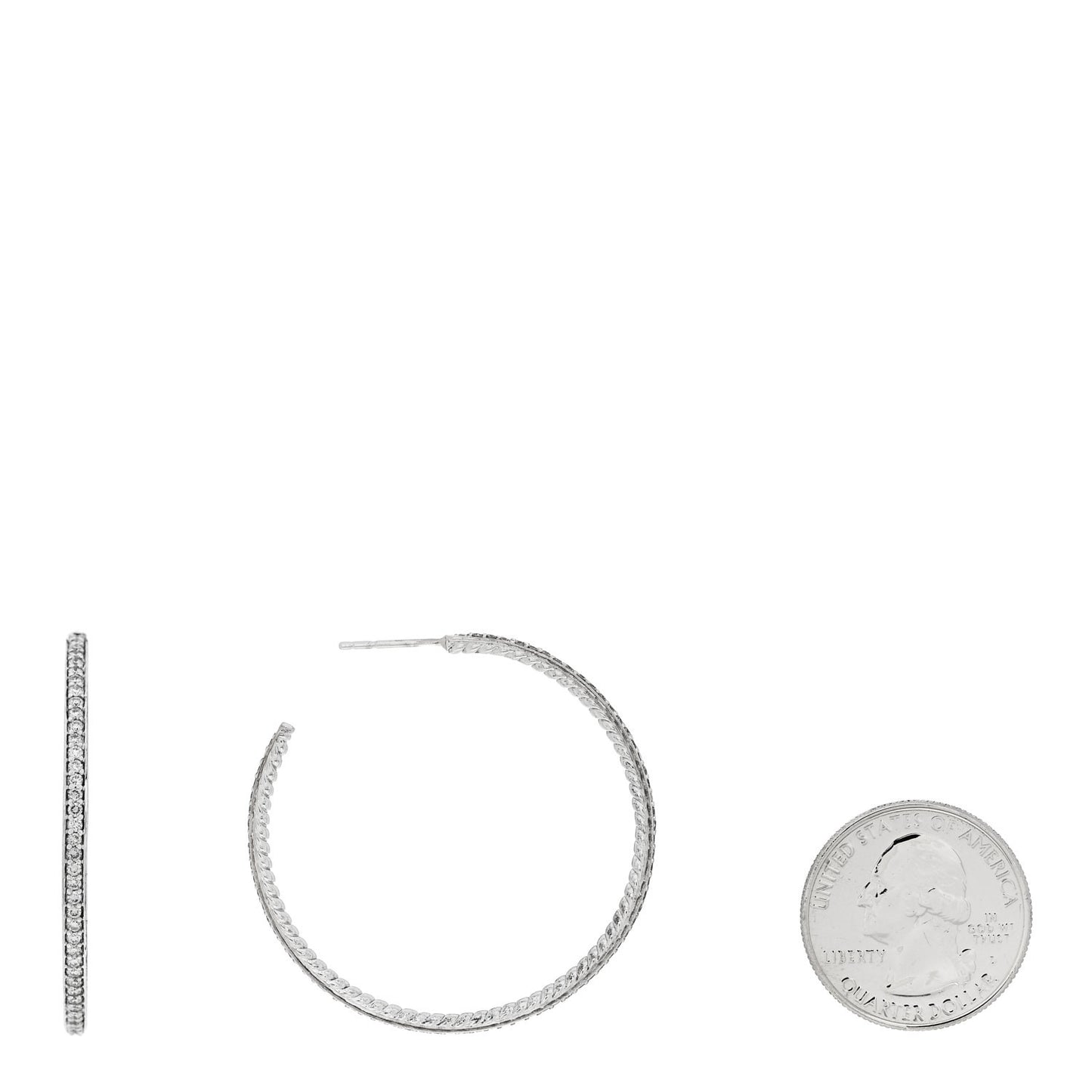 Sterling Silver Diamond 42mm Cable Hoop Earrings