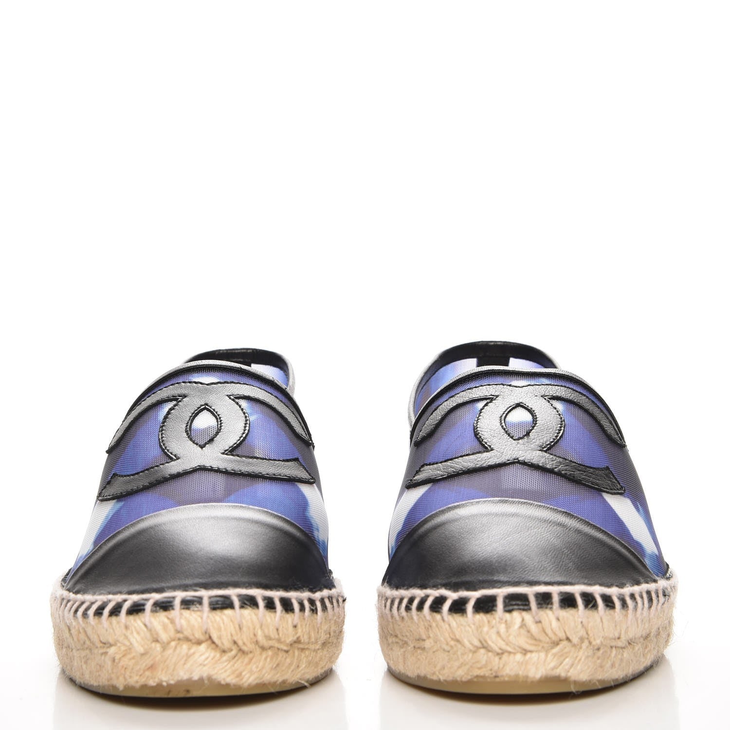 Chanel Mesh Lambskin Check Print CC Espadrilles 42 Blue Black White 2 of 21