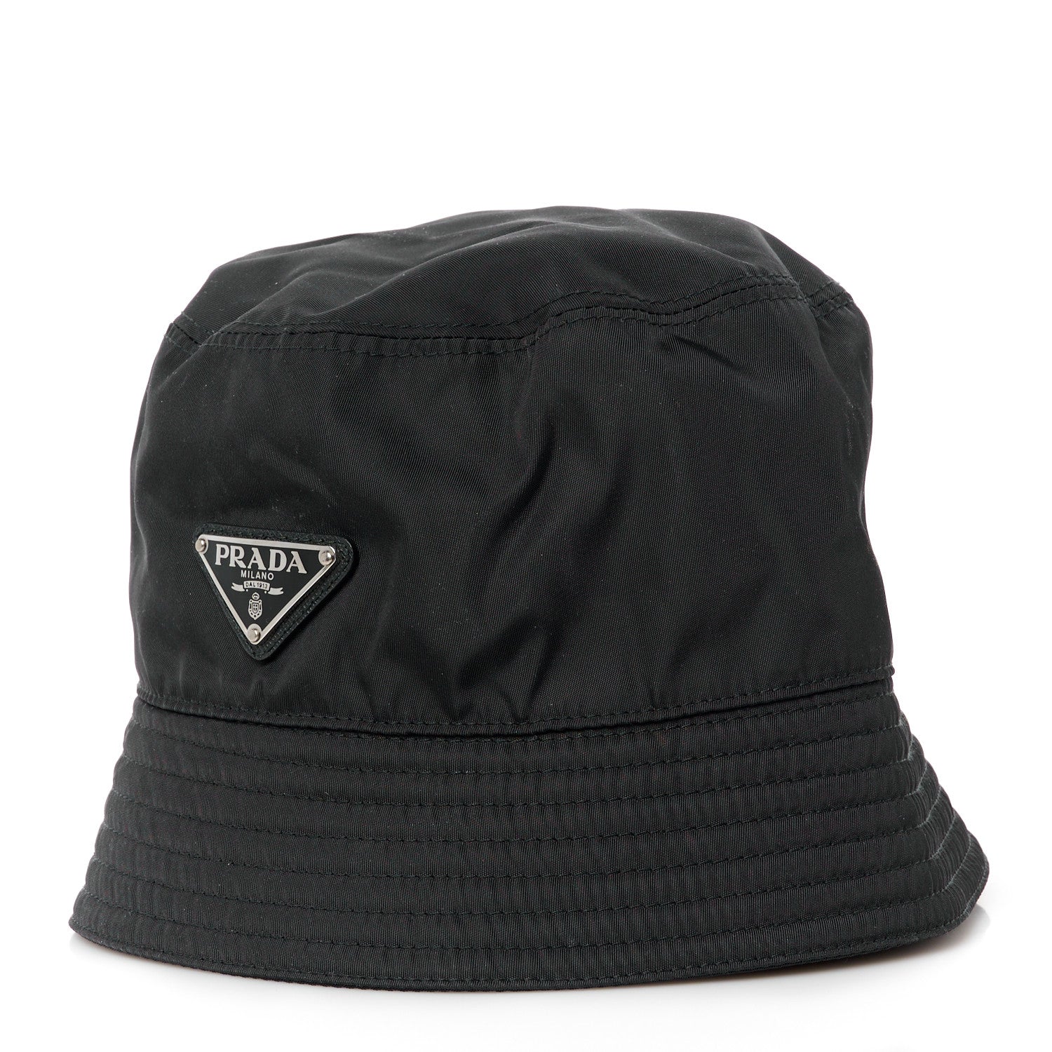 Prada Re-Nylon Metal Triangle Logo Womens Bucket Hat M Black 1 of 9
