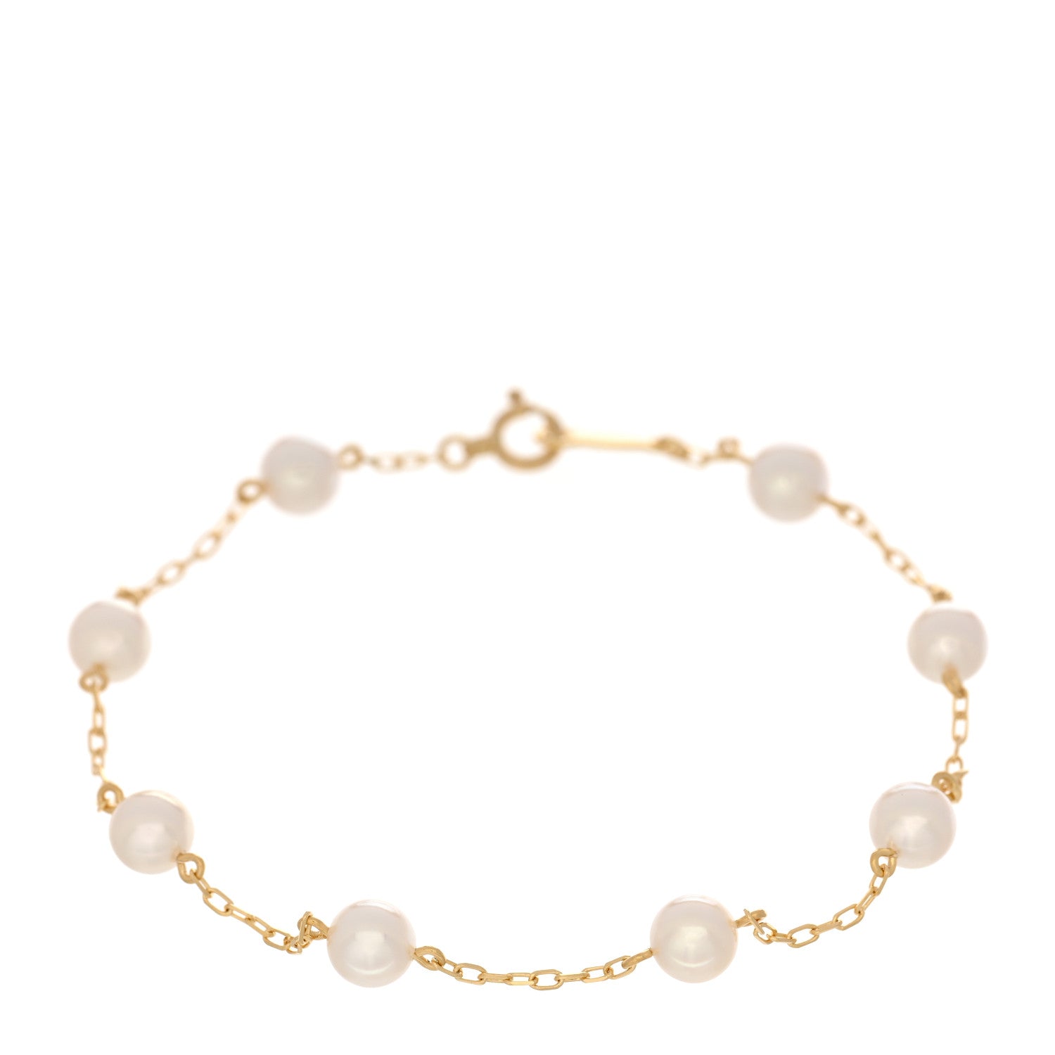 Mikimoto 18K Yellow Gold Akoya Pearl 5mm Station Bracelet 1 of 4