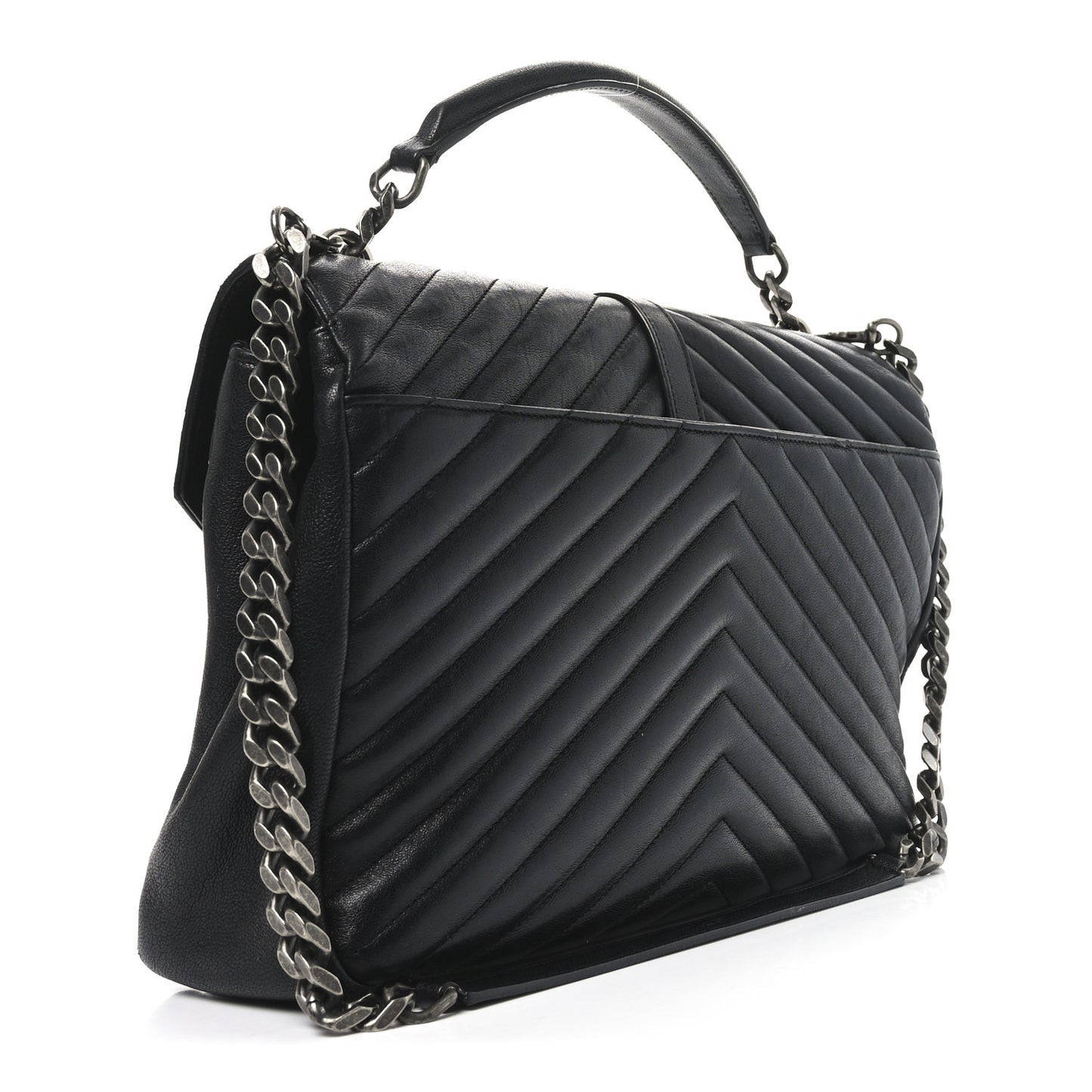 Sheepskin Matelasse Chevron Monogram Large College Satchel Black