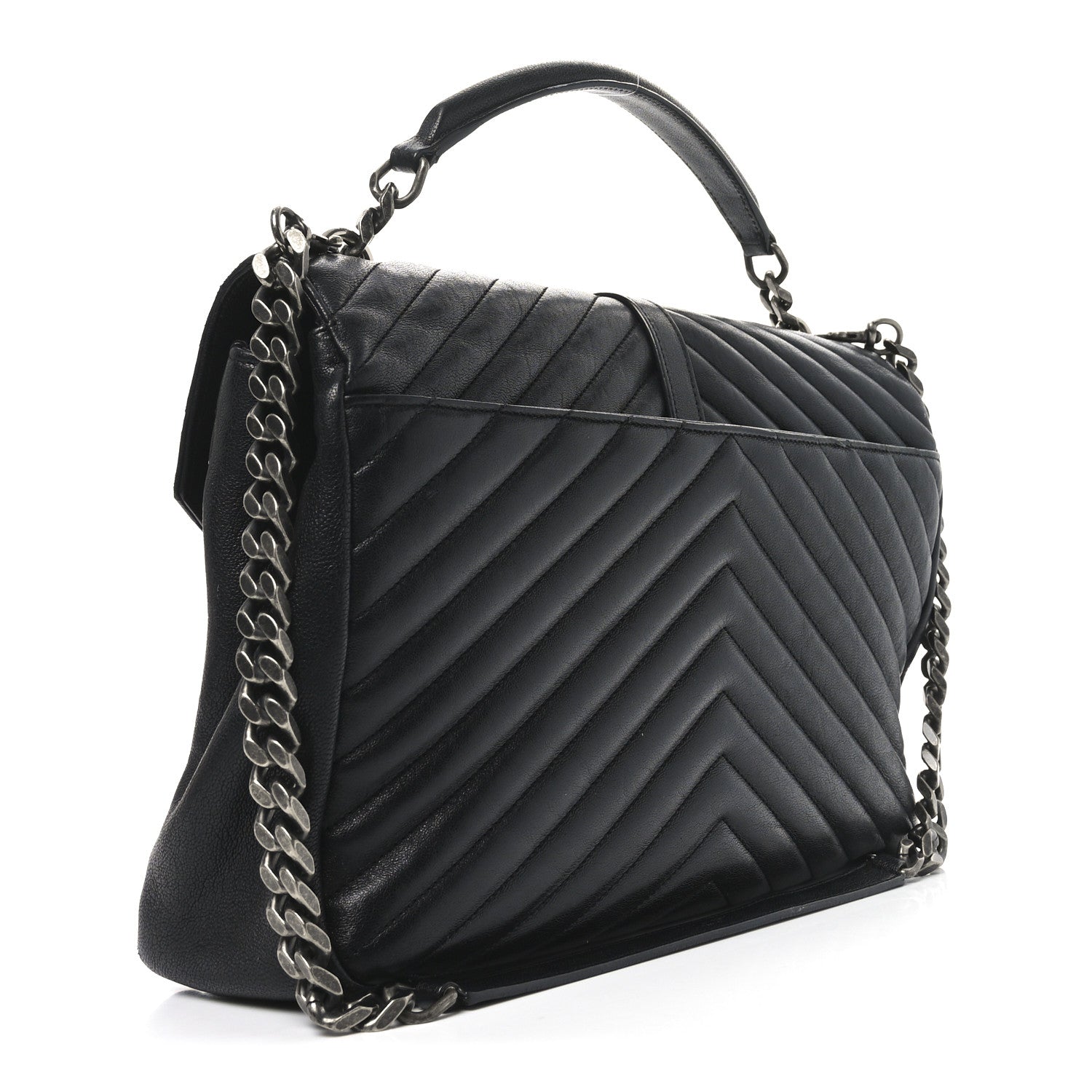 Saint Laurent Sheepskin Matelasse Chevron Monogram Large College Satchel Black 3 of 10