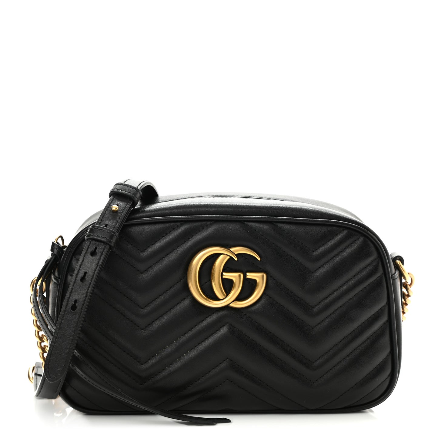 Calfskin Matelasse Small GG Marmont Chain Shoulder Bag Black
