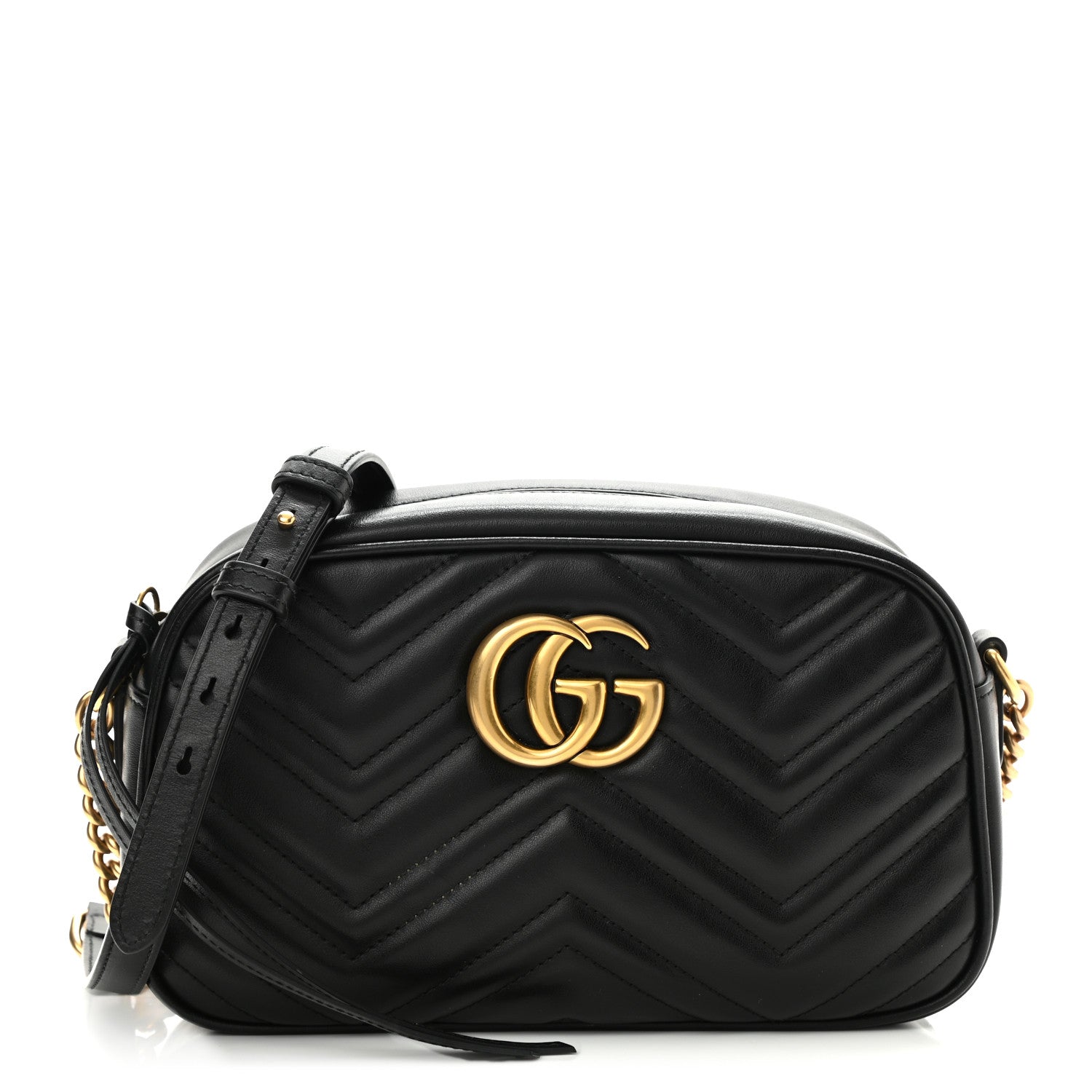 Gucci Calfskin Matelasse Small GG Marmont Chain Shoulder Bag Black 1 of 11
