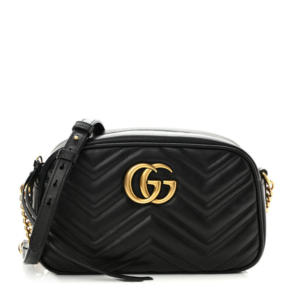 Gucci Calfskin Matelasse Small GG Marmont Chain Shoulder Bag Black 1 of 11