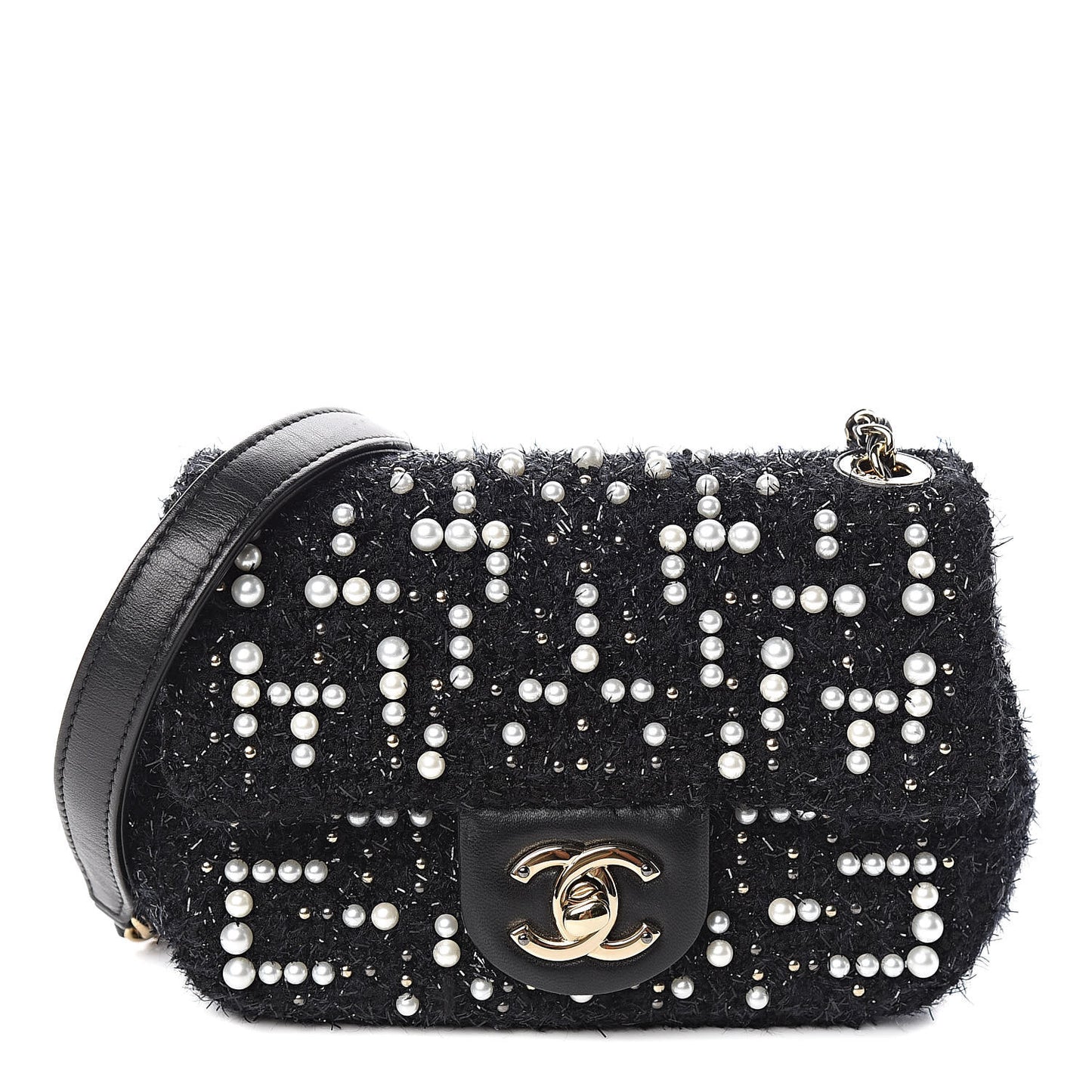 Tweed Pearl Mini Cosmos Flap Black