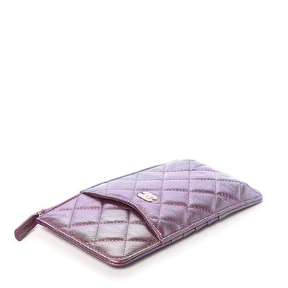 Chanel Metallic Aged Calfskin Quilted Classic Flat Wallet Pouch Purple 4 of 11