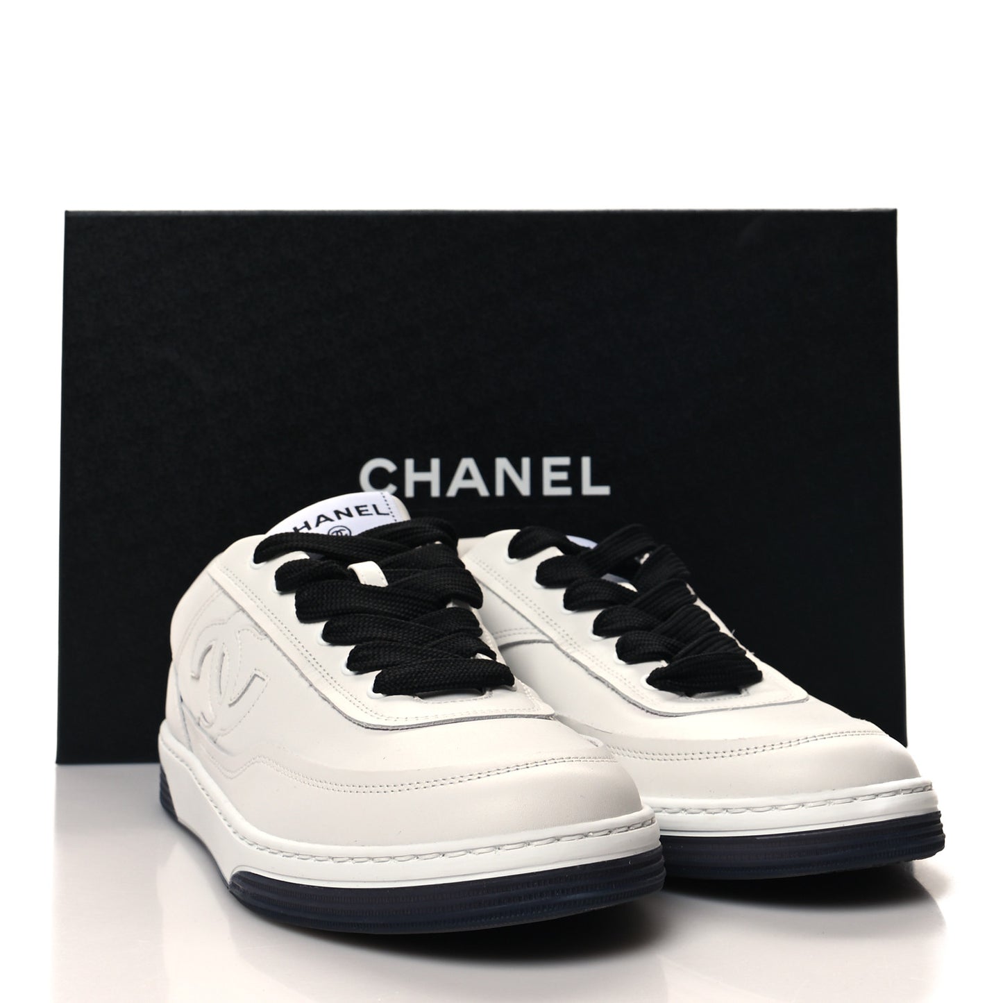 Calfskin CC Womens Sneakers 38.5 White Black