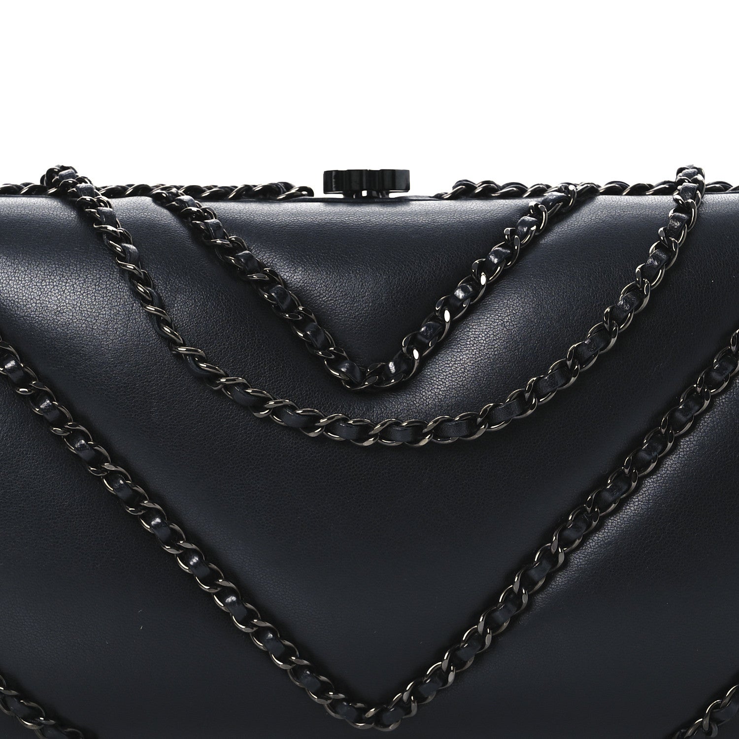 Chanel Lambskin Chevron Quilted Chain Around Clutch Black 7 of 11