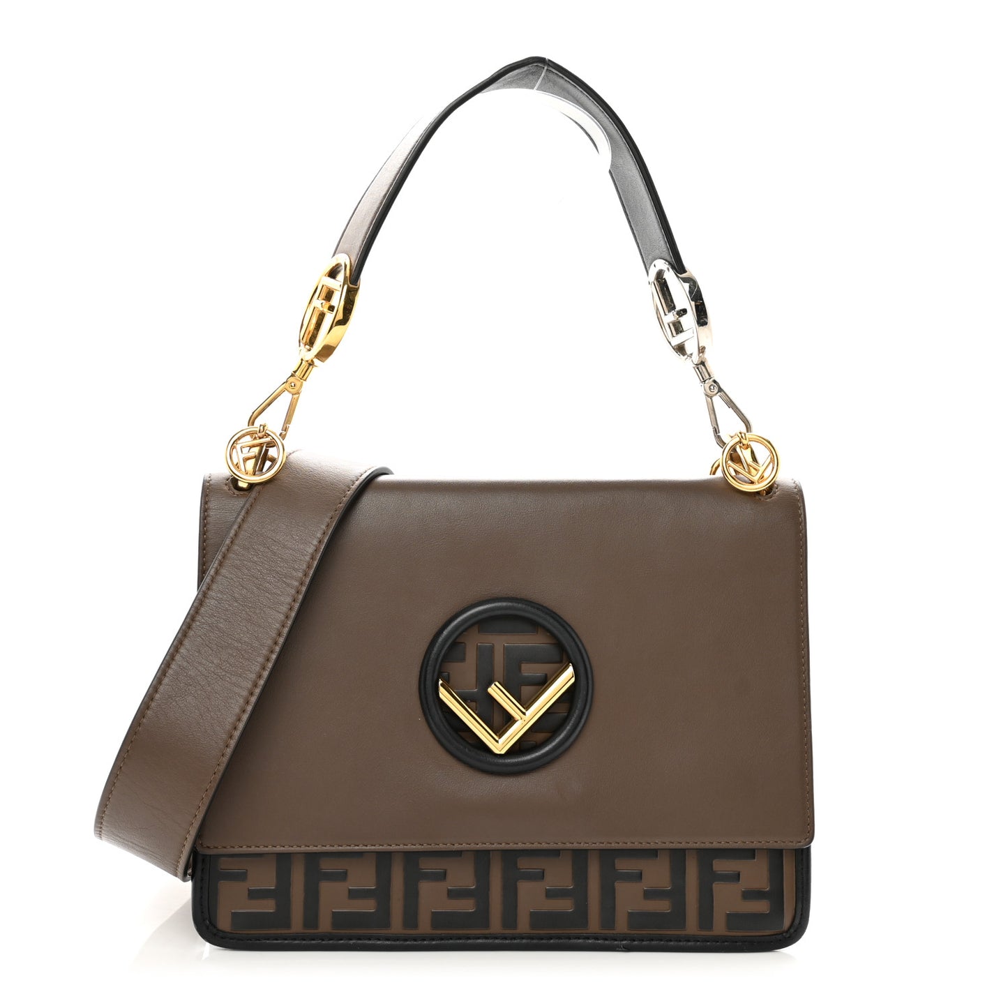 Vitello Century F is Fendi Bi-Color FF 1974 Embossed Kan I Shoulder Bag Maya Black