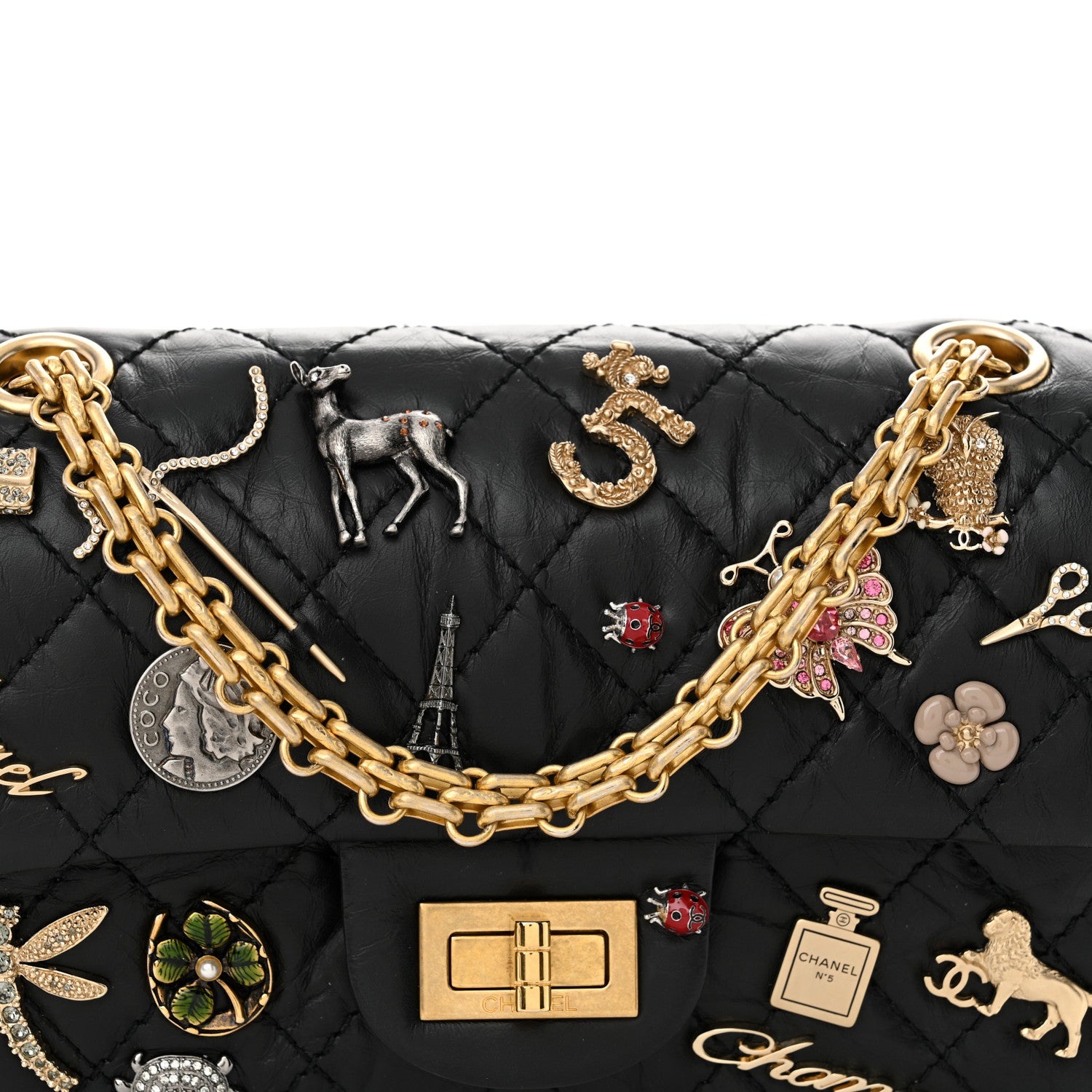 Chanel Aged Calfskin Lucky Charms 2.55 Reissue 224 Flap Black 8 of 13