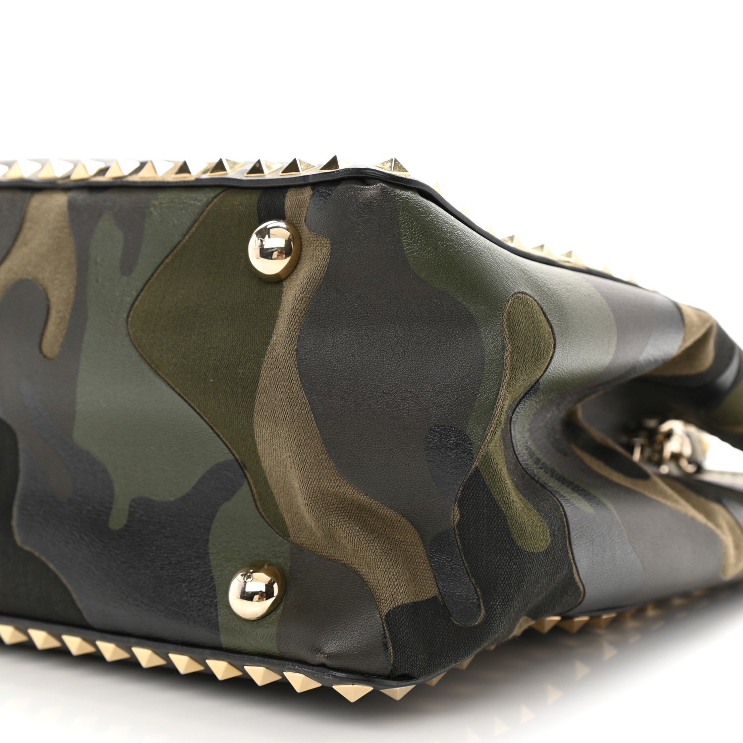 Valentino Garavani Nappa Canvas Camouflage Medium Rockstud Tote Verde Rouge 10 of 18