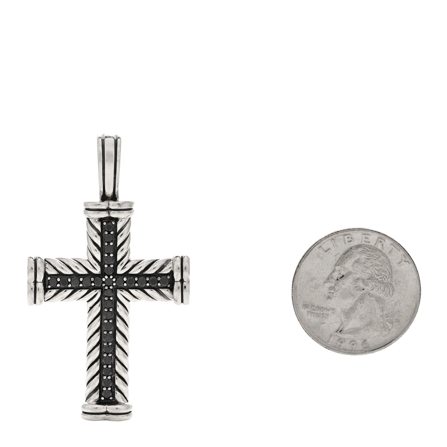 Sterling Silver Pave Black Diamond Chevron Cross Pendant