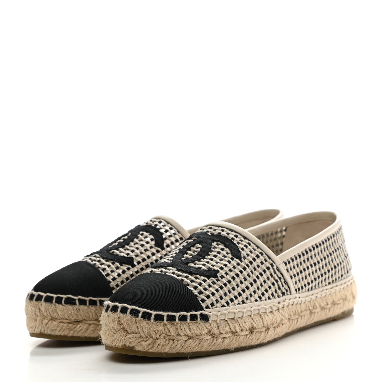 Chanel Mesh Grosgrain CC Espadrilles 37 Beige Black 3 of 10