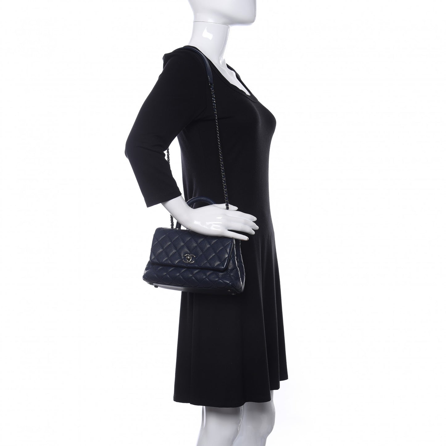 Caviar Quilted Mini Coco Handle Flap Navy Blue