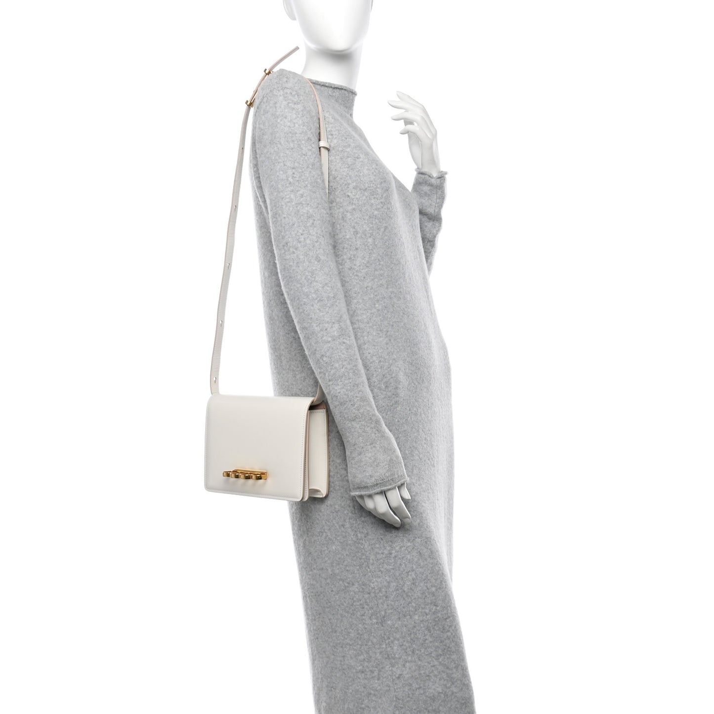 Smooth Calfskin Four Ring Knuckle Crossbody Bag White